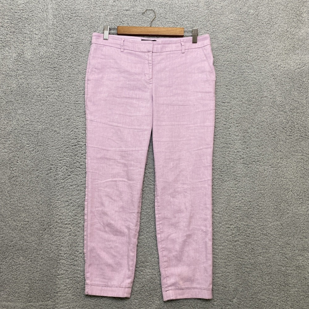 Express Columnist Pants Women 8R Pink Ankle Mid-Rise Stretch Linen Blend Trouser